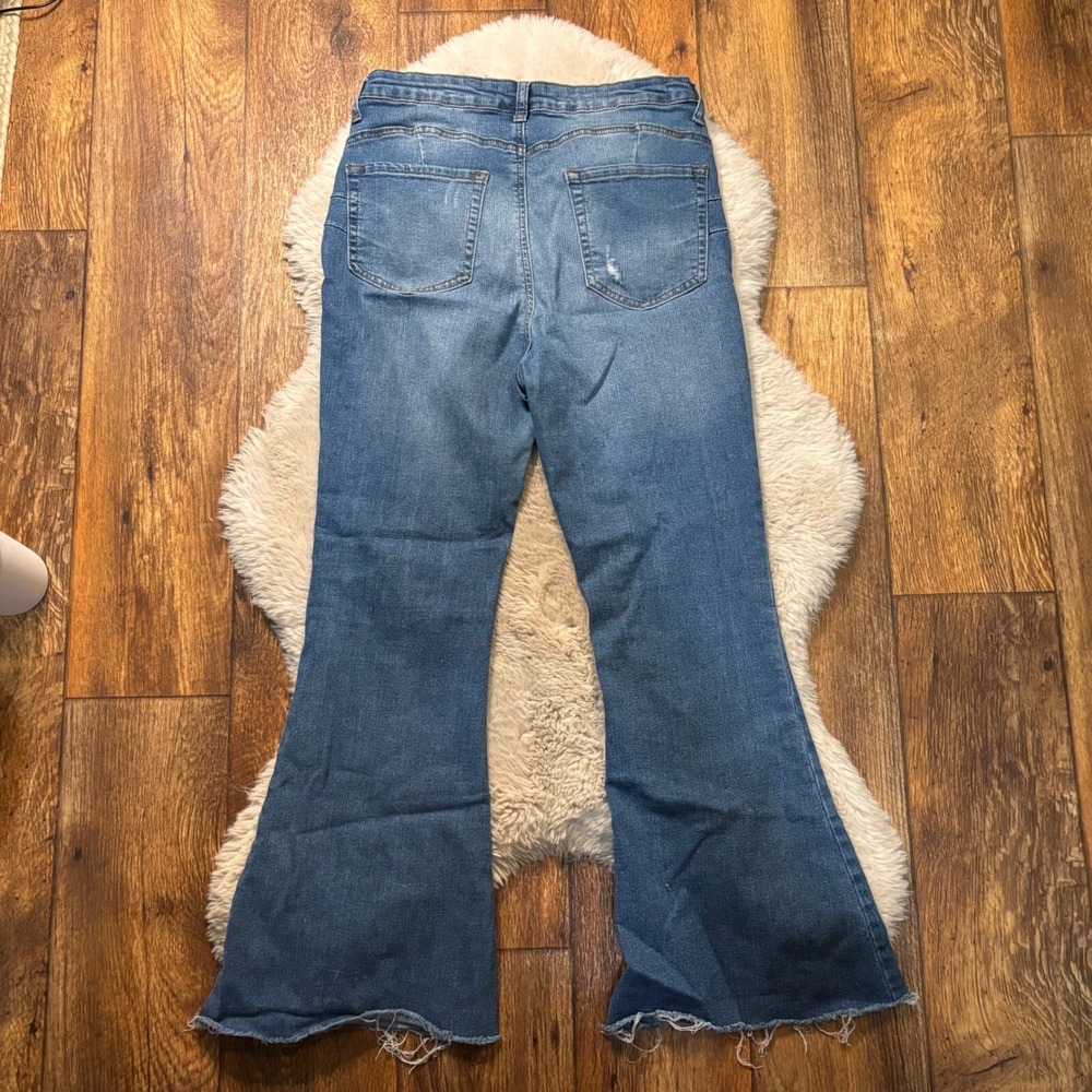 Skinny Fries Denim Jean Size 11 Flare Light Distressed Medium Blue Raw Hem - Picture 7 of 13
